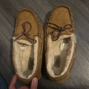 UGG Chestnut Suede Sheepskin Lined Moccasin Slippers